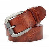 Cognac / 95 cm Afslappet læderbælte med patineret look – model Huskar