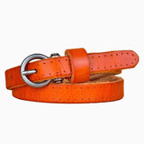 Orange / 90 cm Bælte i læder til dame med slankt design og originalt spænde – model Elenra