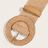 Bælte til kjole i flettet raffia med naturlig rund spænde – model Elanira