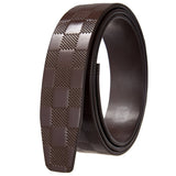 Brun / 95 cm Bælterem i læder 3,5 cm uden huller med damier mønster – model Elvar