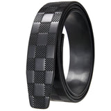 Sort / 95 cm Bælterem i læder 3,5 cm uden huller med damier mønster – model Elvar
