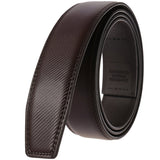 Mørkebrun / 95 cm Bælterem i læder 3,5 cm uden huller med stribet struktur – model **Virexen**