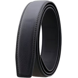 Sort / 95 cm Bælterem i læder 3,5 cm uden huller med stribet struktur – model **Virexen**