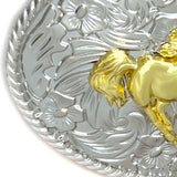 Bæltespænde med gylden hest i galop – model Auraflow