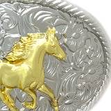 Bæltespænde med gylden hest i galop – model Auraflow