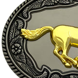 Bæltespænde med gylden hest i galop – model Goldrush