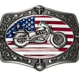 Bæltespænde med motorcykel og amerikansk flag – model Stray