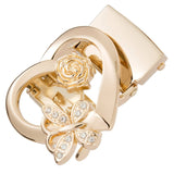 Guld Bæltespænde med sommerfugl hjerte og rose automatisk – model Floriva