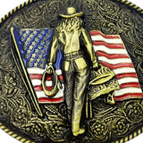 Bæltespænde med westernmotiv og USA-flag – model Ryan