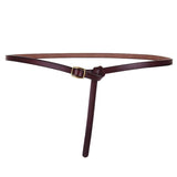 Mørkebrun / 95 cm Bindebælte i læder med vintage præg og gylden detalje – model Haven