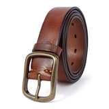 Brun / 100 cm Casual læderbælte med gylden spænde – model Mishar
