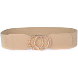 Beige / 70-85 cm (Elastisk) Kjolebælte med høj talje og dobbelte gyldne ringe – model Orelia