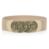 Beige / 65-90 cm (Elastisk) Kjolebælte med høj talje og gylden krogdetalje – model Mireva