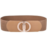 Beige / 65-85 cm (Elastisk) Kjolebælte med høj talje og gylden rund detalje – model Lumera
