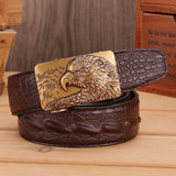 Mørkebrun / 95 cm Læderbælte med krokodillepræg og ørnespænde – model Orionyx