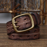 Mørkbrun / 90 cm Læderbælte med patineret finish og gyldent spænde – model Zefran