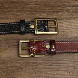 Læderbælte med patineret finish og messingdetalje – model Rivano