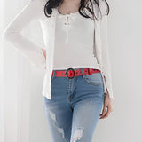Læderbælte til dame med perforeret vintage-look – model Lunara