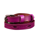 Lyserød / 100 cm Læderbælte til kvinder med perforeret rem og sort spænde – model Maris