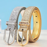 Moderne bælte til kvinder i vegansk læder med glitrende finish – model Luxura