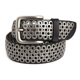 Sort / 95 cm Nittebælte i glat læder med overlappende metalringe – model Valkenor