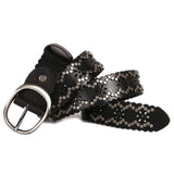 Sort / 105 cm Nittebælte i læder med blomsterperforeringer – model Lunaria