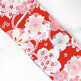 Obi-bælte i rød med japanske blomstermotiver – model Momiji