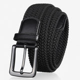 Sort / 105 cm Stilrent elastisk flettet bælte til herre med markant spænde – model Ulrik