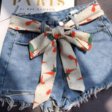 Tørklædebælte i silke med rævemotiv – model Rovi